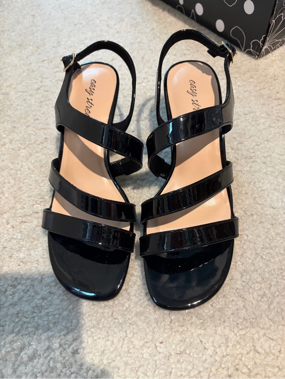 Black Patent Strappy Women's Sandals